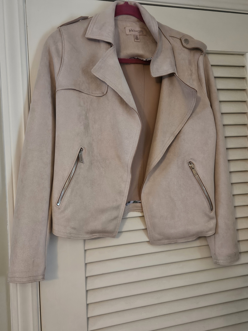 Philosophy Light Pink Suede Moto Jacket